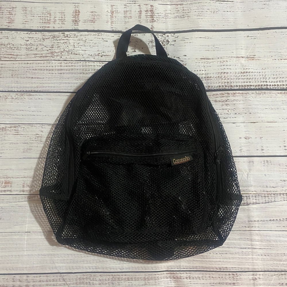 Vintage Coronado Mesh Black Backpack‎ See Through School Travel Pool Water